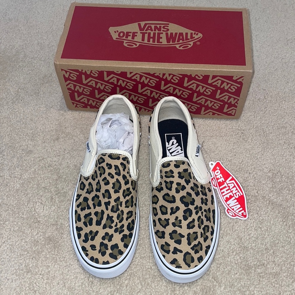 Vans leopard slip ons NEW with tags 5.5